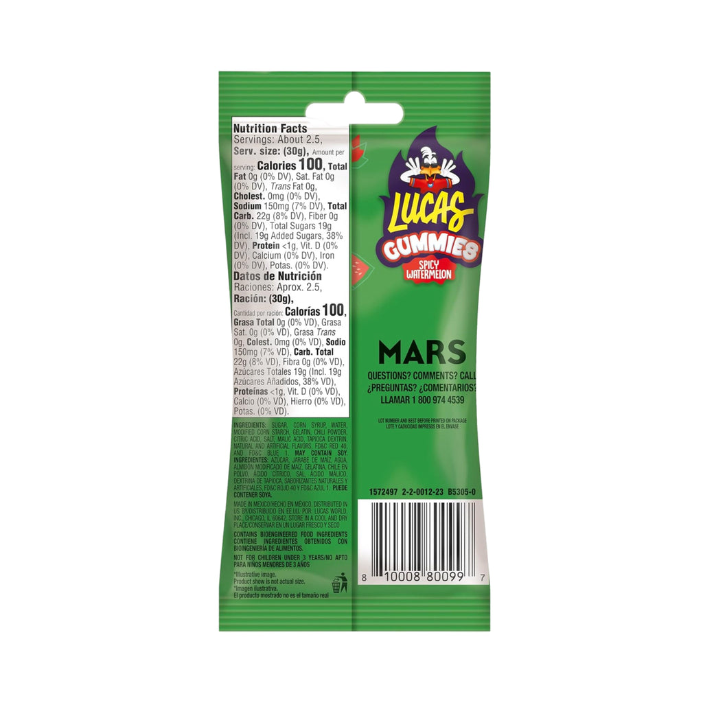 Lucas Gummy Spicy Watermelon Candy 12 Pack (2.46 Oz)