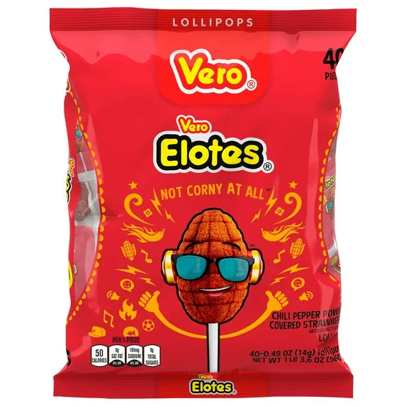 Vero Elote Strawberry Mexican Candy Flavored Chili Coated Lollipop (40 Count)
