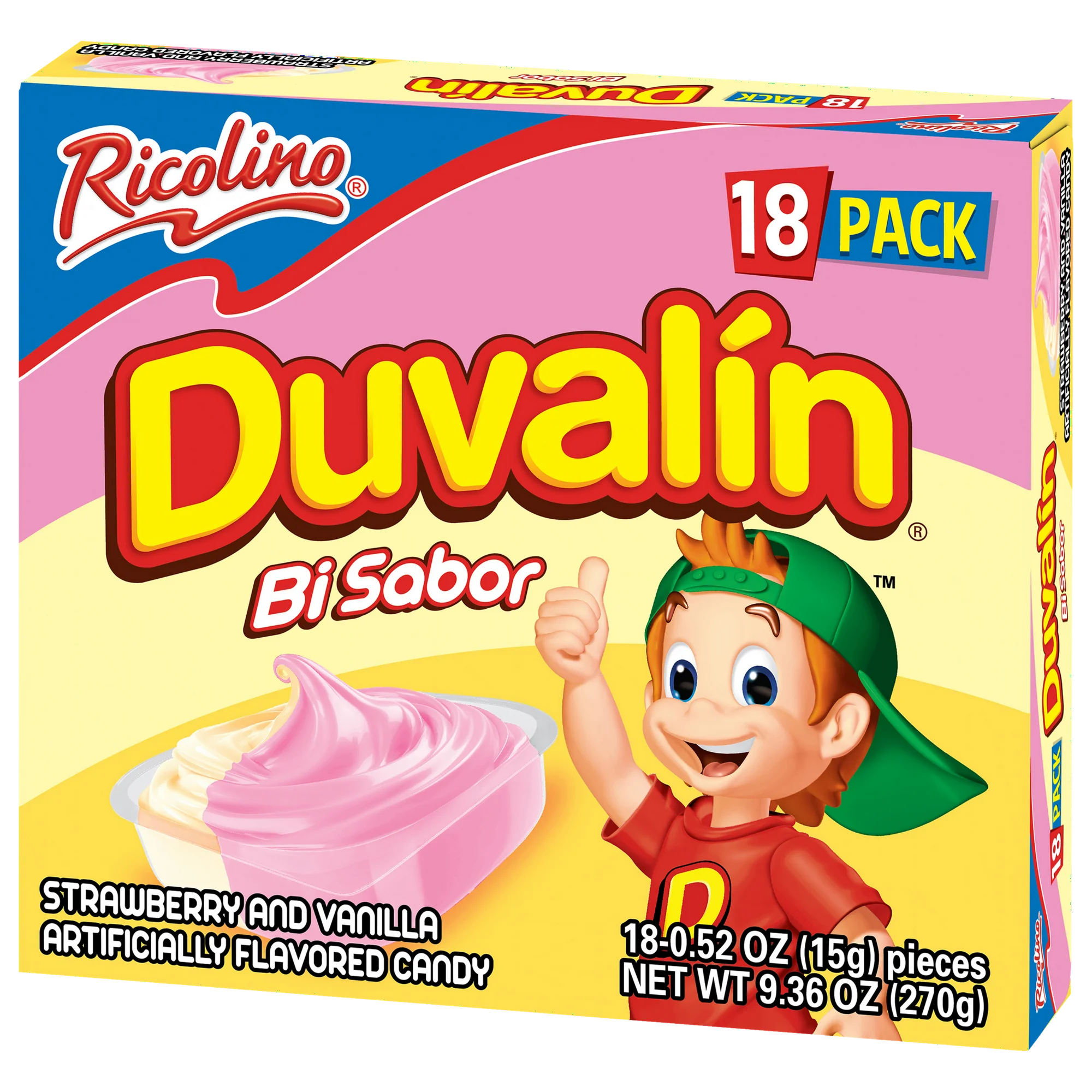Ricolino Duvalin Strawberry and Vanilla Candy Spread, 9.36 oz, 18 Count Box