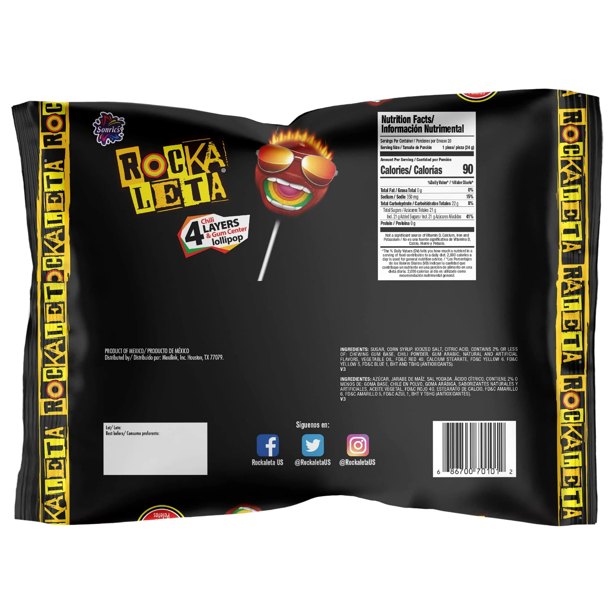 Sonrics Rockaleta Tamarindo Lollipop (20 Count)