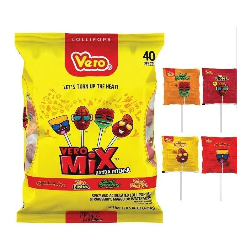 Vero Banda Intensa Strawberry, Mango or Watermelon Mexican Candy Lollipop Mix (40 Count)