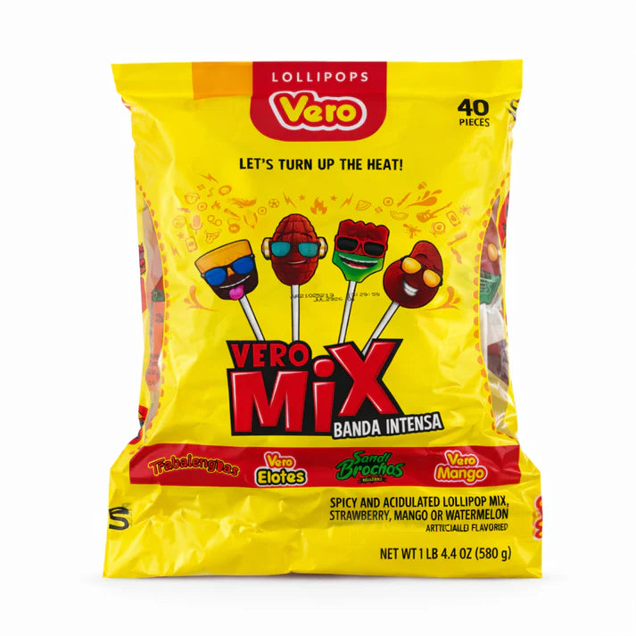 Vero Banda Intensa Strawberry, Mango or Watermelon Mexican Candy Lollipop Mix (40 Count)
