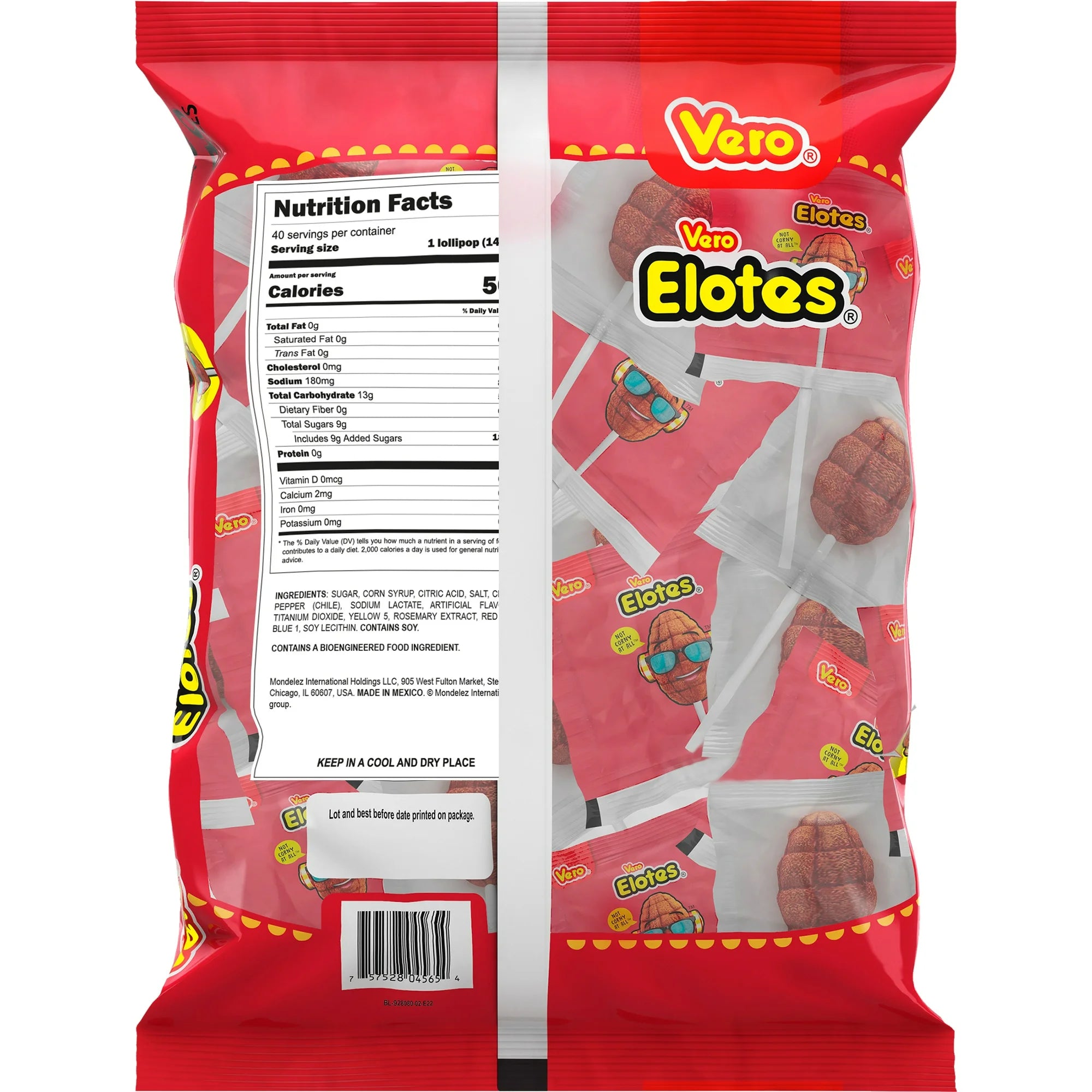 Vero Elote Strawberry Mexican Candy Flavored Chili Coated Lollipop (40 Count)