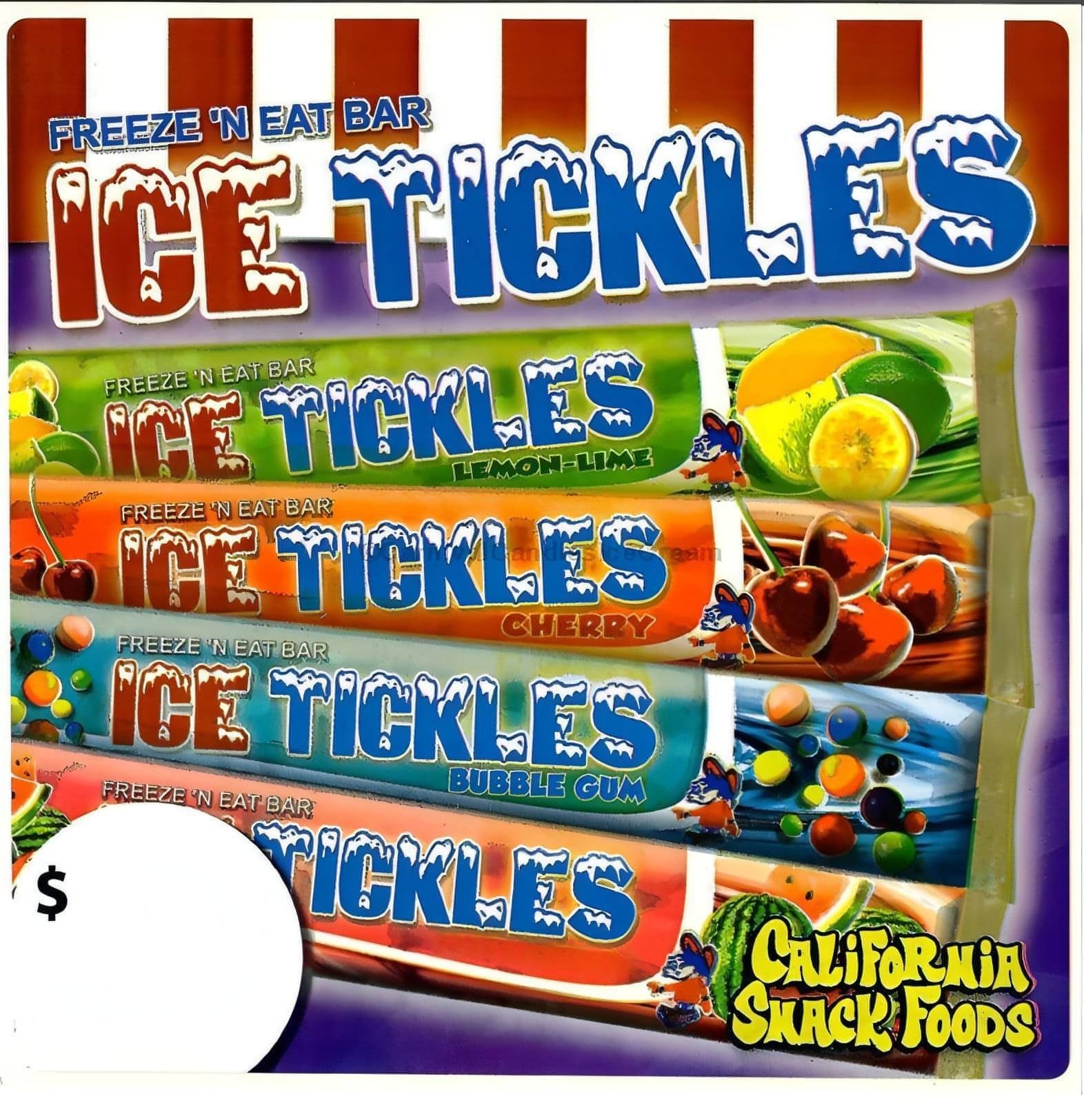 Ice Tickles Lemon-Lime/Cherry/Bubble Gum/Watermelon Ice Cream Pop (36 Count)